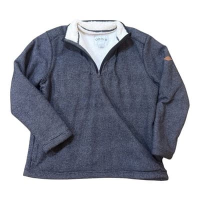 ORVIS Men's XL Quarter Zip Pullover Sweater Fleece Sherpa Lined Knit Jacket Gray