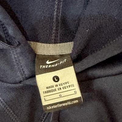 NIKE Therma-FIT Men's Large Hoodie Navy Blue Swoosh Fleece Pullover Sweatshirt L - Thumbnail 3