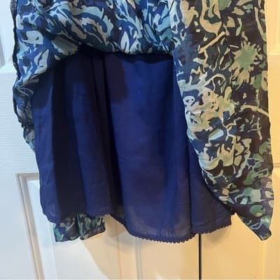 Anthropologie Abstract Smocked Dress Blue Green Balloon Sleeve Boho Size 1X - Thumbnail 13