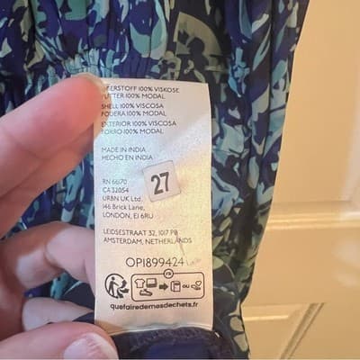 Anthropologie Abstract Smocked Dress Blue Green Balloon Sleeve Boho Size 1X - Thumbnail 12