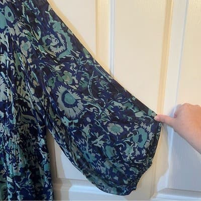 Anthropologie Abstract Smocked Dress Blue Green Balloon Sleeve Boho Size 1X - Thumbnail 5