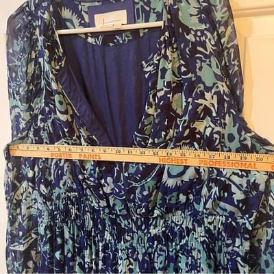 Anthropologie Abstract Smocked Dress Blue Green Balloon Sleeve Boho Size 1X - Thumbnail 6