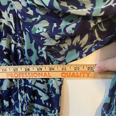 Anthropologie Abstract Smocked Dress Blue Green Balloon Sleeve Boho Size 1X - Thumbnail 7