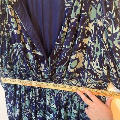 Anthropologie Abstract Smocked Dress Blue Green Balloon Sleeve Boho Size 1X - Thumbnail 8