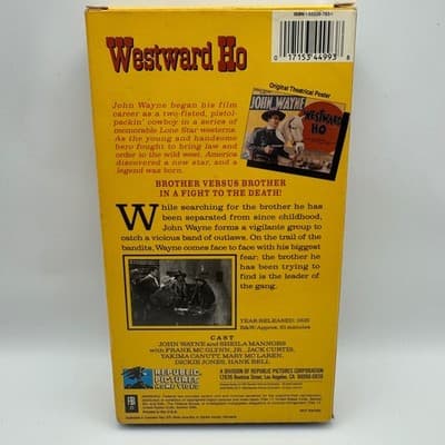John Wayne Westward Ho VHS 1935 Republic Pictures Home Video Western B&W 4499 - Thumbnail 2