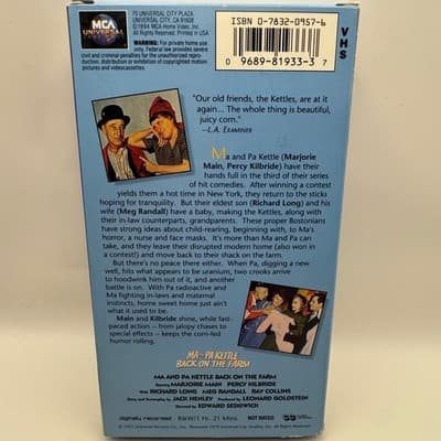 Ma and Pa Kettle Back on the Farm VHS 1951 Marjorie Main Percy Kilbride MCA 1994 - Thumbnail 2