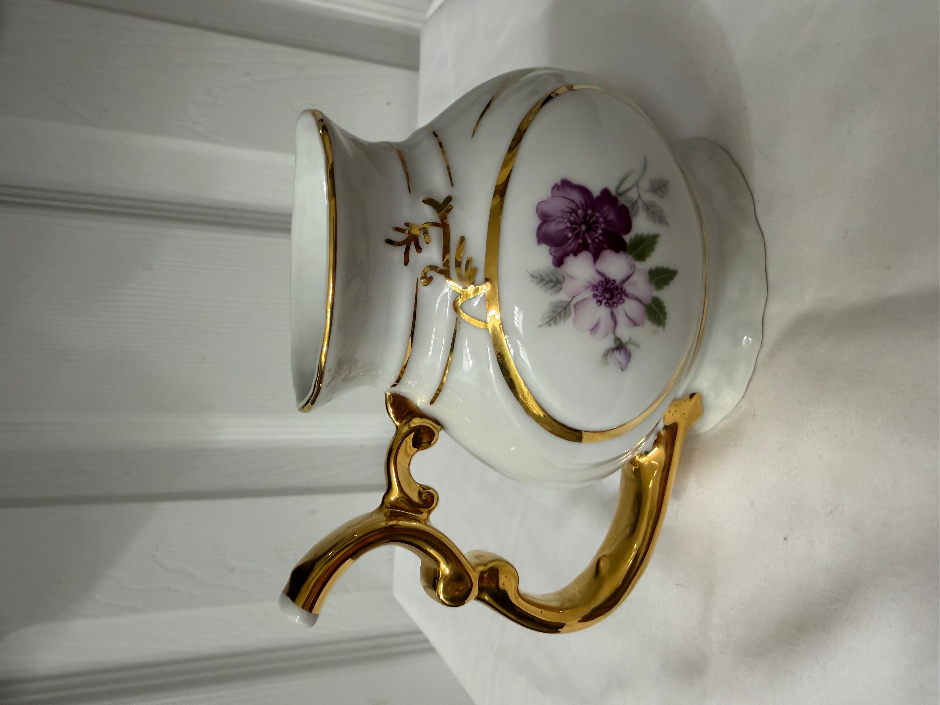 Karlovy Vary Czech Sipping Spa Mug Porcelain Gold Trim and Floral Design - Thumbnail 3