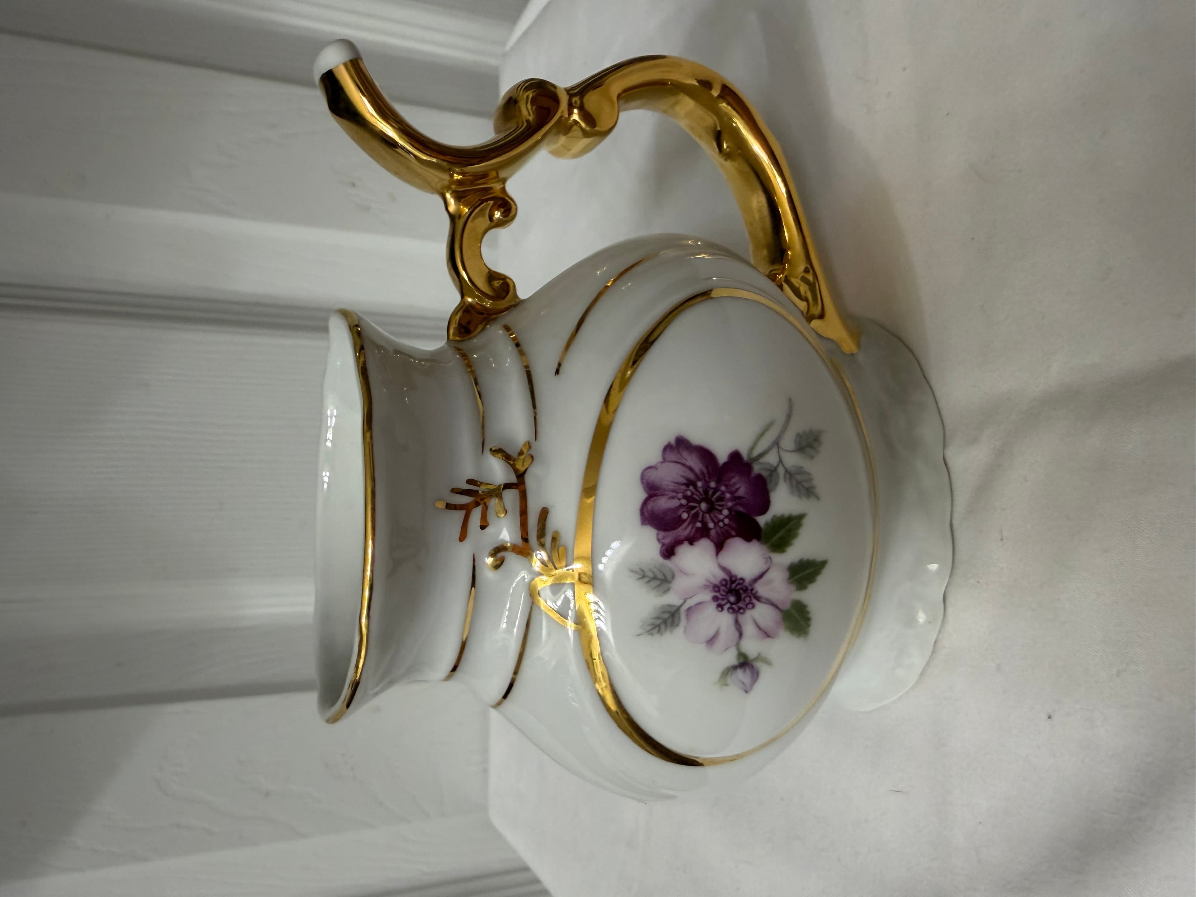 Karlovy Vary Czech Sipping Spa Mug Porcelain Gold Trim and Floral Design - Thumbnail 2
