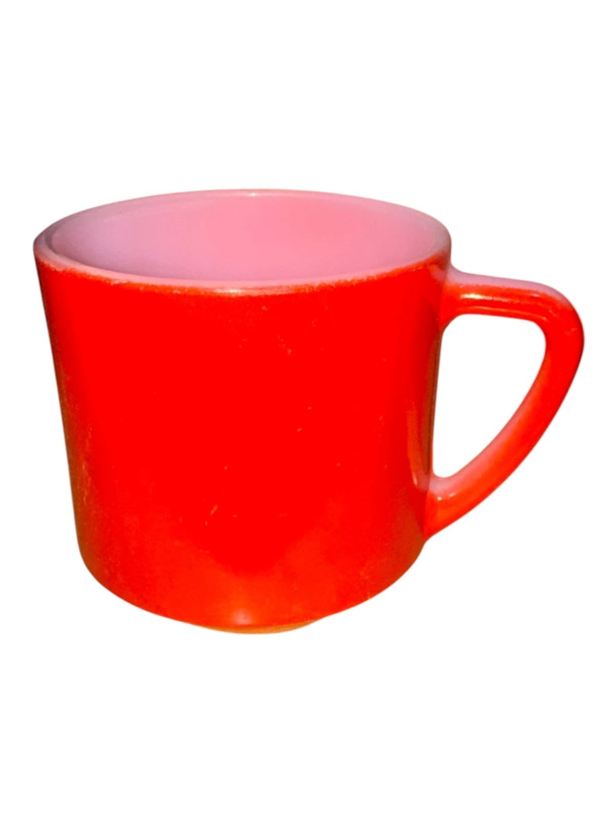 Vintage Federal Glass Red Milk Glass Mug D-Handle F Shield Logo