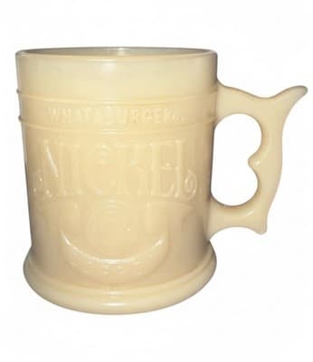 Vintage Whataburger Nickel Advertising Coffee Cup Mug Milk Glass Beige