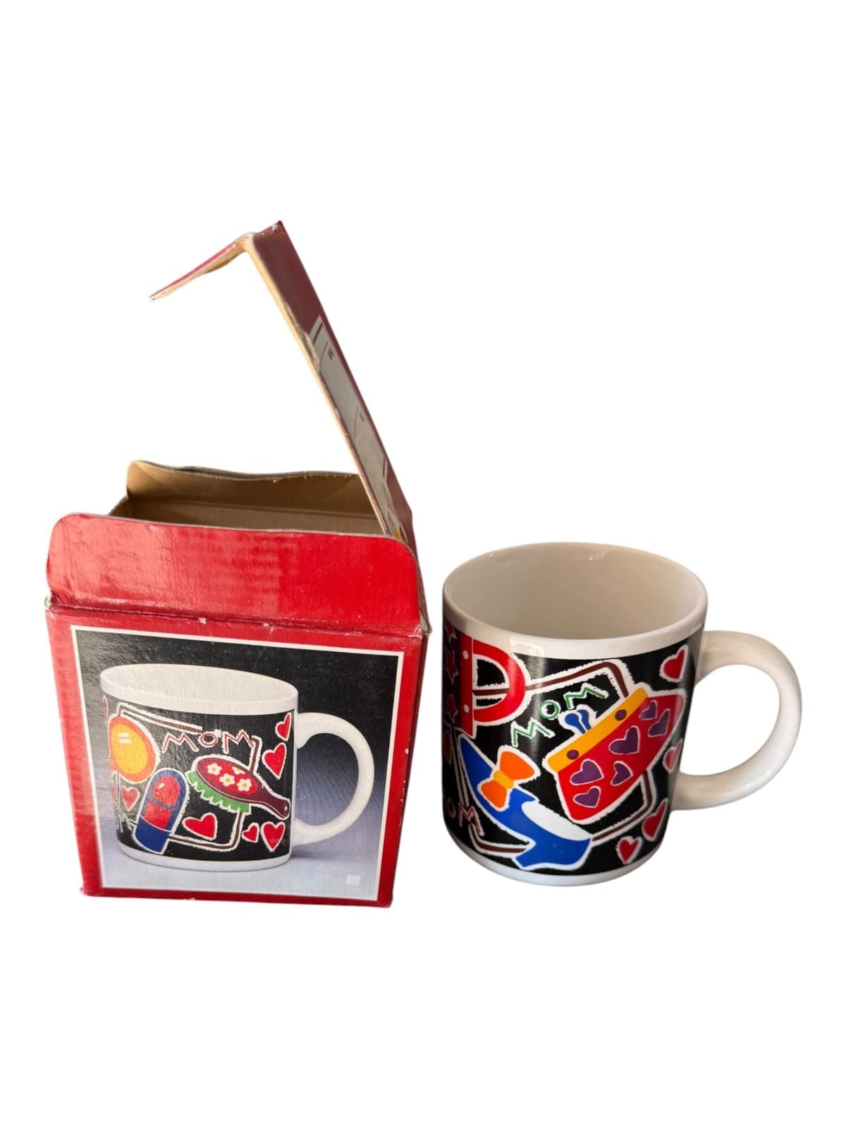 Vintage 90s Mom Pop Art Hearts Purses Shoes Ceramic Coffee Mug Cup NEW - Thumbnail 2