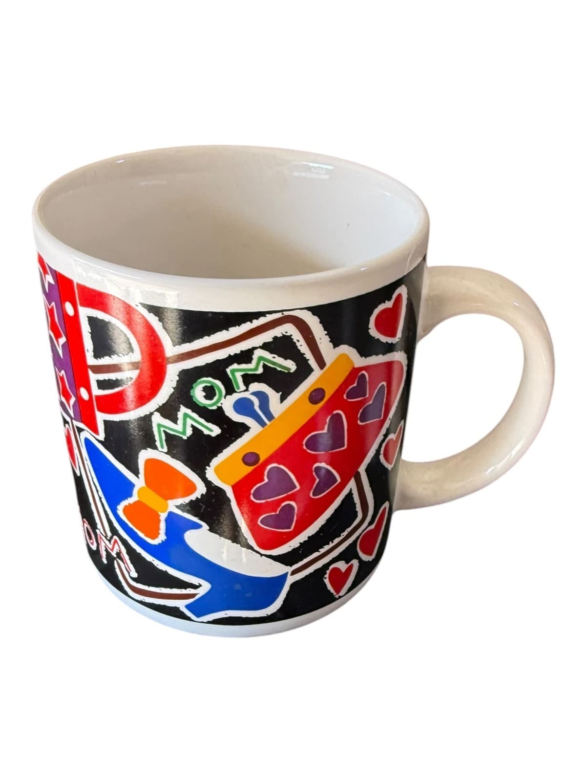 Vintage 90s Mom Pop Art Hearts Purses Shoes Ceramic Coffee Mug Cup NEW