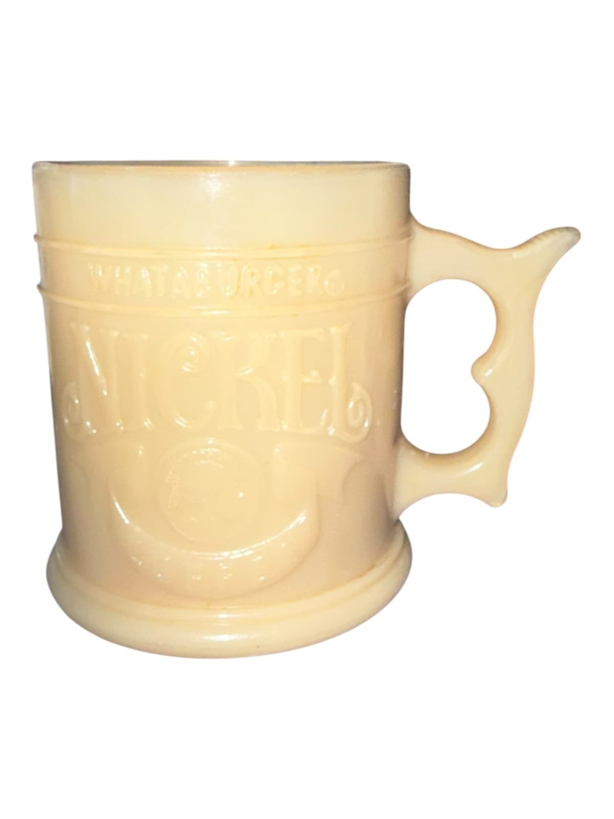Vintage Whataburger Nickel Advertising Coffee Cup Mug Milk Glass Beige - Thumbnail 3