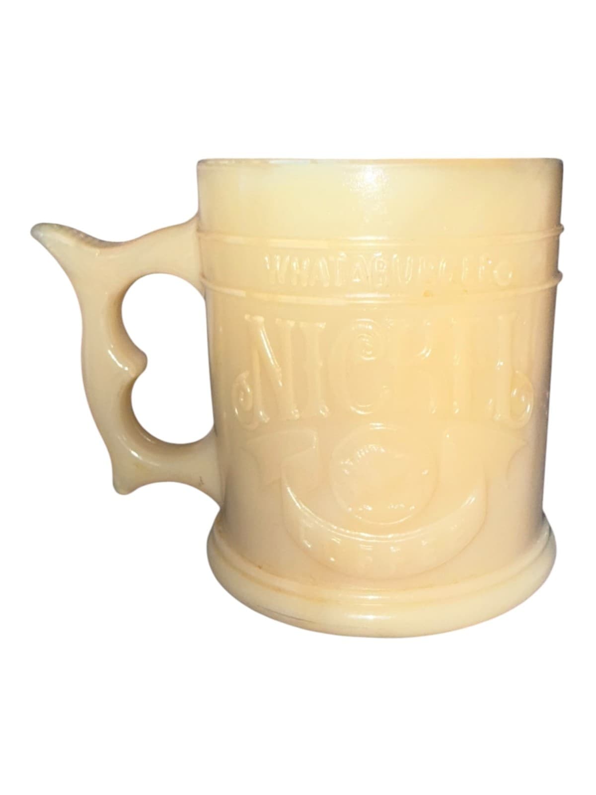 Vintage Whataburger Nickel Advertising Coffee Cup Mug Milk Glass Beige - Thumbnail 2