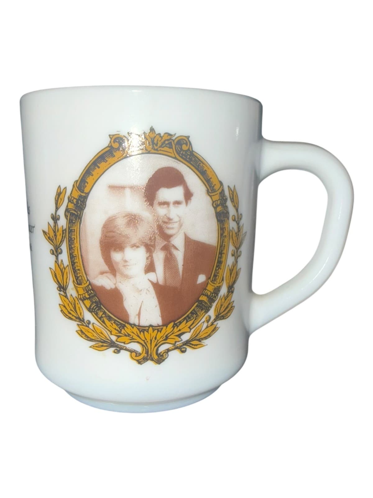 VTG 1981 Prince Charles Lady Diana Royal Wedding Arcopal France Milk Glass Mug - Thumbnail 2