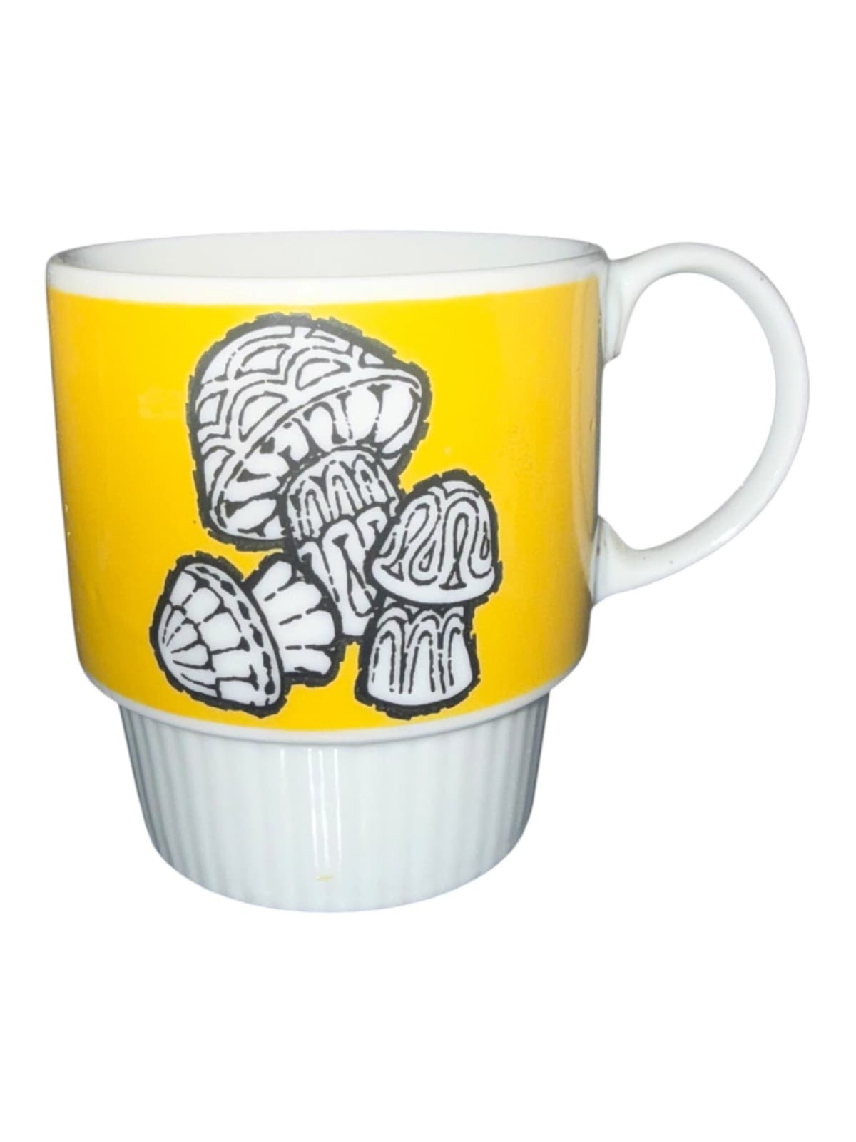 Vintage Nevco Stacking Coffee Mug Cup Yellow Mushroom Ribbed Bottom - Thumbnail 2