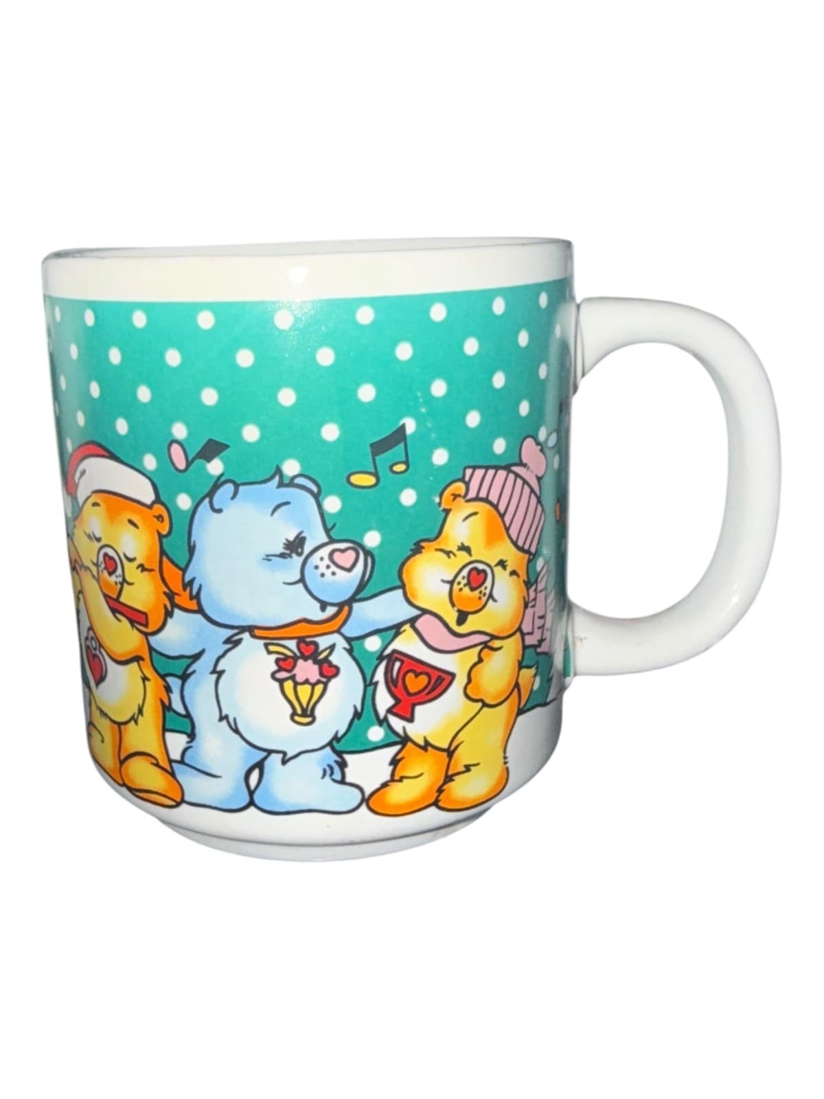 Vintage Care Bears Style Christmas Coffee Mug Tea Cup Holiday Caroling Ceramic