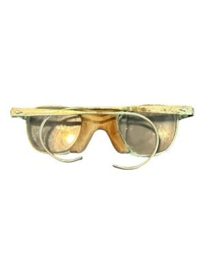 Vintage 1930s–1940s Safety Motorcycle Aviation Glasses Leather Bridge - Thumbnail 3