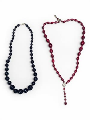Vintage Red Lariat & Black Bead Necklace Lot