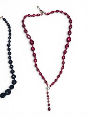 Vintage Red Lariat & Black Bead Necklace Lot - Thumbnail 3