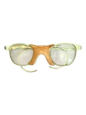 Vintage 1930s–1940s Safety Motorcycle Aviation Glasses Leather Bridge - Thumbnail 2