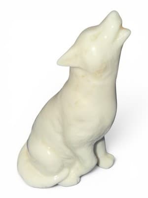 Small White Ceramic Howling Wolf Dog Figurine Glazed Porcelain Decor