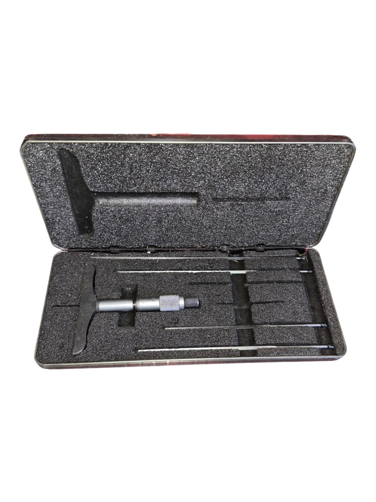 Vintage Starrett Mechanical Depth Micrometer Set w/ 4 Rods and Fitted Case