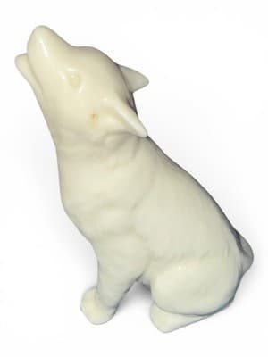 Small White Ceramic Howling Wolf Dog Figurine Glazed Porcelain Decor - Thumbnail 2