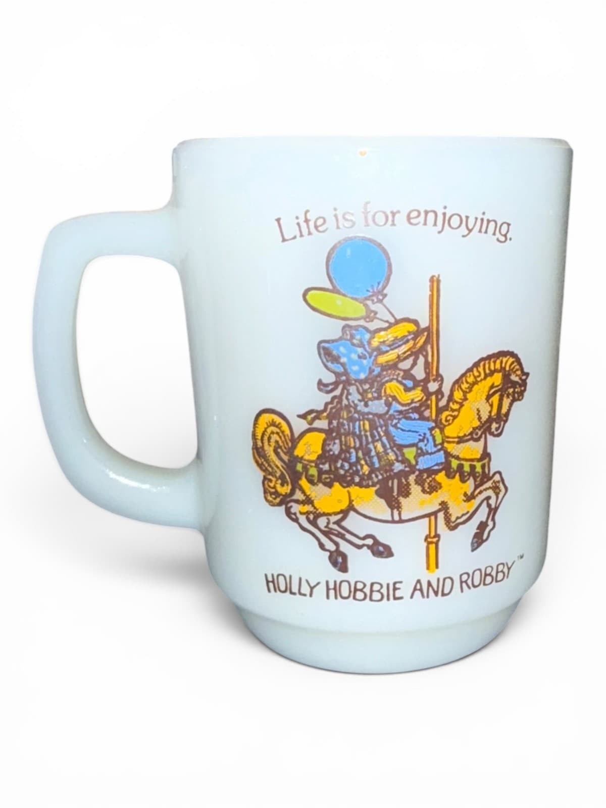 Vintage Holly Hobbie and Robby Life Is For Enjoying Milk Glass Coffee Mug - Thumbnail 4