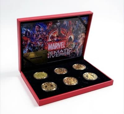 Marvel Avengers 24K Gold Plated Commemorative Coin Set w Display Case COA