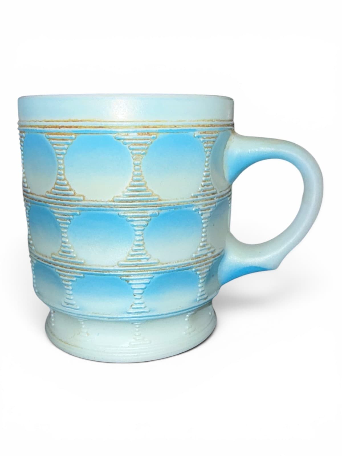 Vintage Fire-King Hocking Blue Camelot Thumbprint Coffee Mug Cup Tiered Pedestal