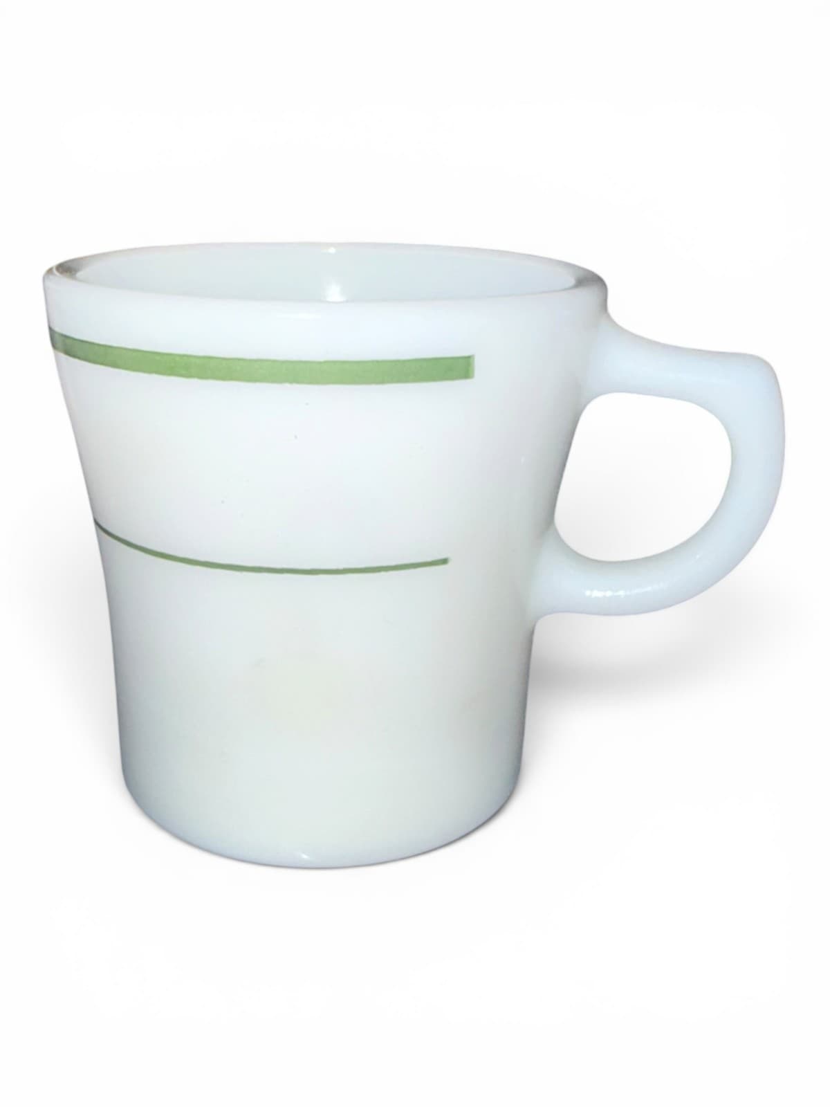 Vintage Fire-King Anchor Hocking White Milk Glass Coffee Mug Green Band - Thumbnail 3