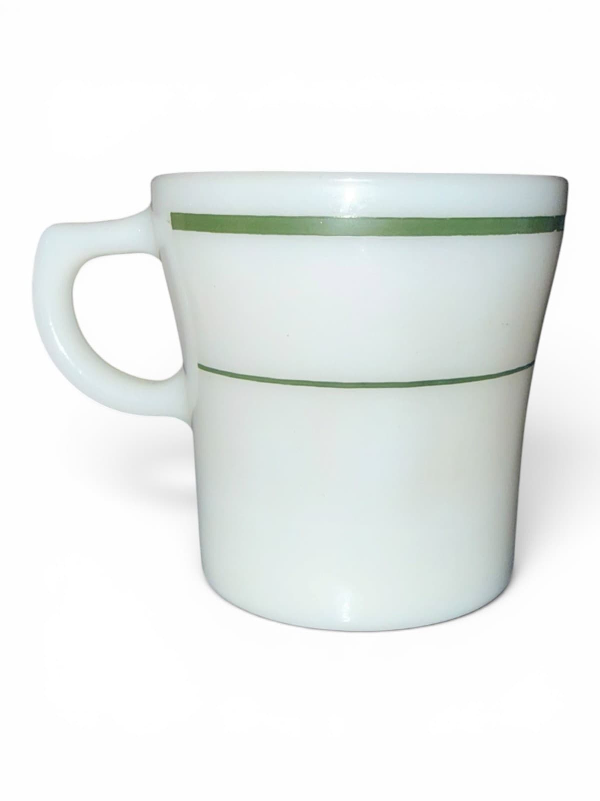 Vintage Fire-King Anchor Hocking White Milk Glass Coffee Mug Green Band