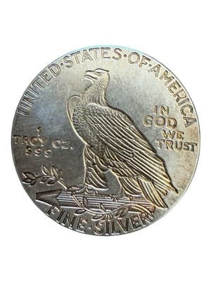 Vintage HCJ Indian Head 1 Troy Oz .999 Silver Round Eagle Toned Bullion - Thumbnail 2