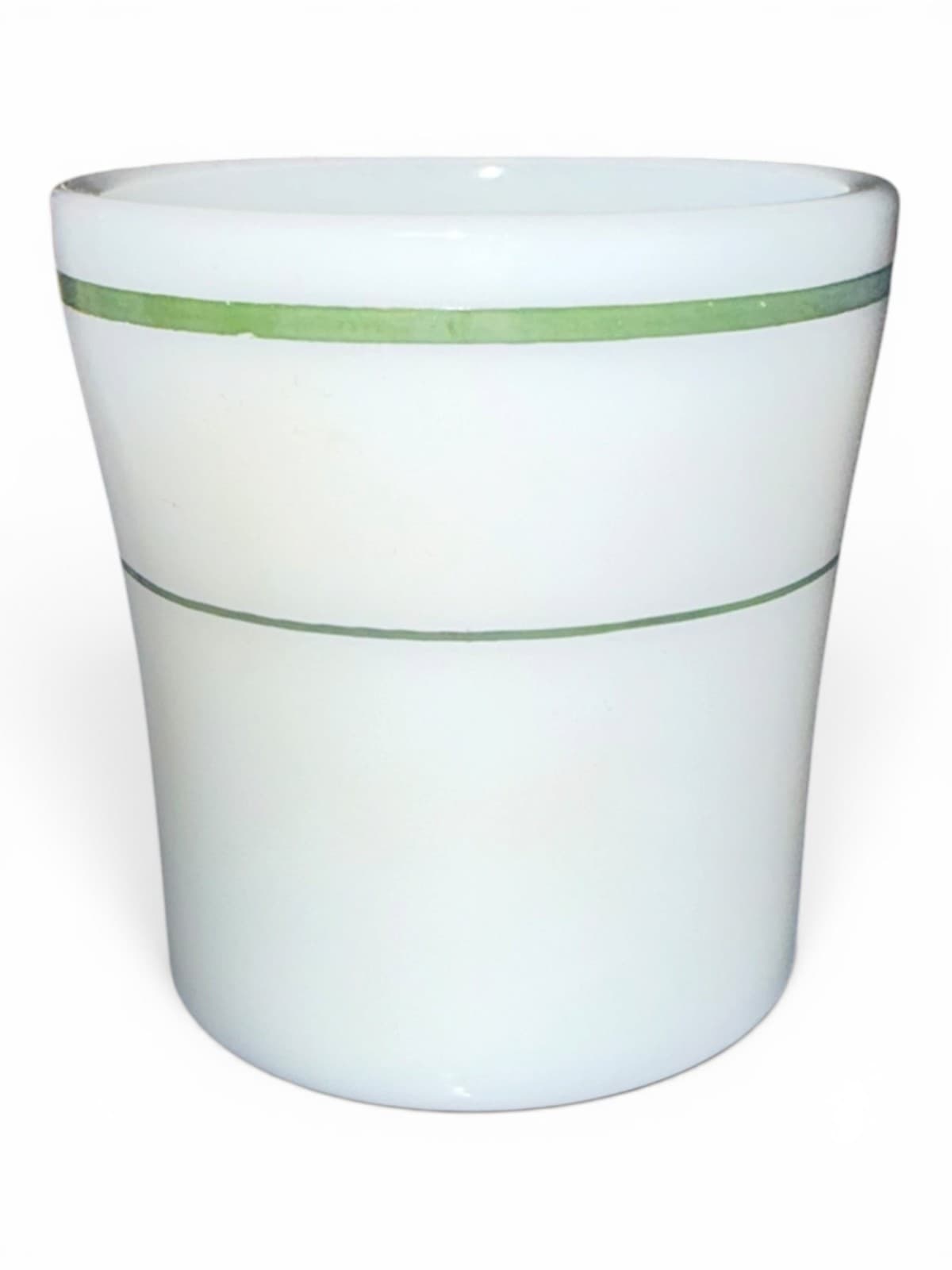 Vintage Fire-King Anchor Hocking White Milk Glass Coffee Mug Green Band - Thumbnail 2