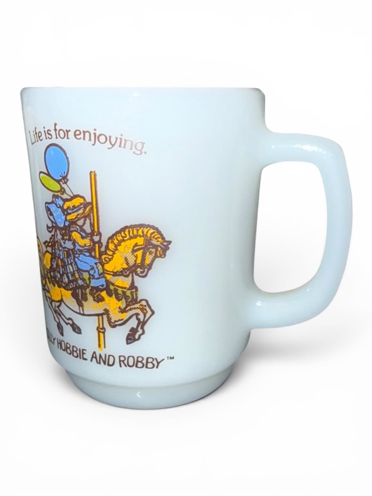Vintage Holly Hobbie and Robby Life Is For Enjoying Milk Glass Coffee Mug - Thumbnail 3