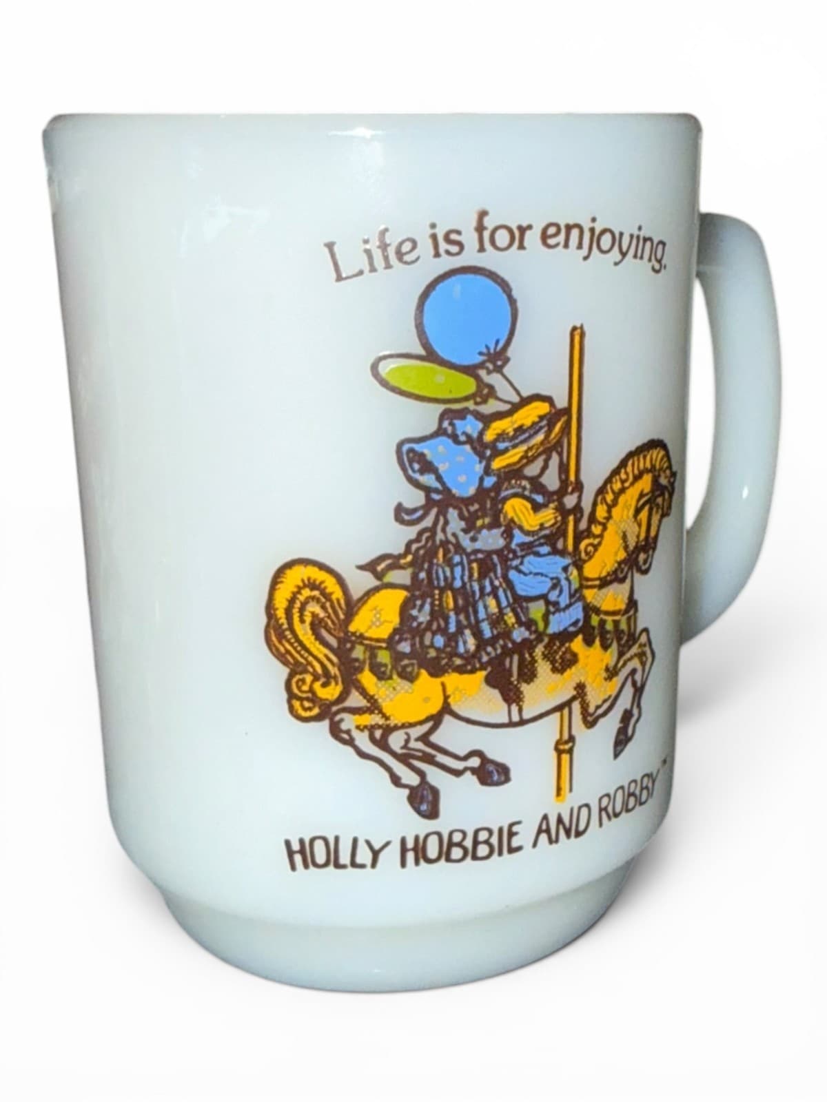 Vintage Holly Hobbie and Robby Life Is For Enjoying Milk Glass Coffee Mug - Thumbnail 2