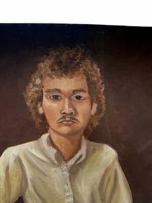 Large Outsider Folk Art Portrait Painting 68” Vintage Man Canvas Decor - Thumbnail 3
