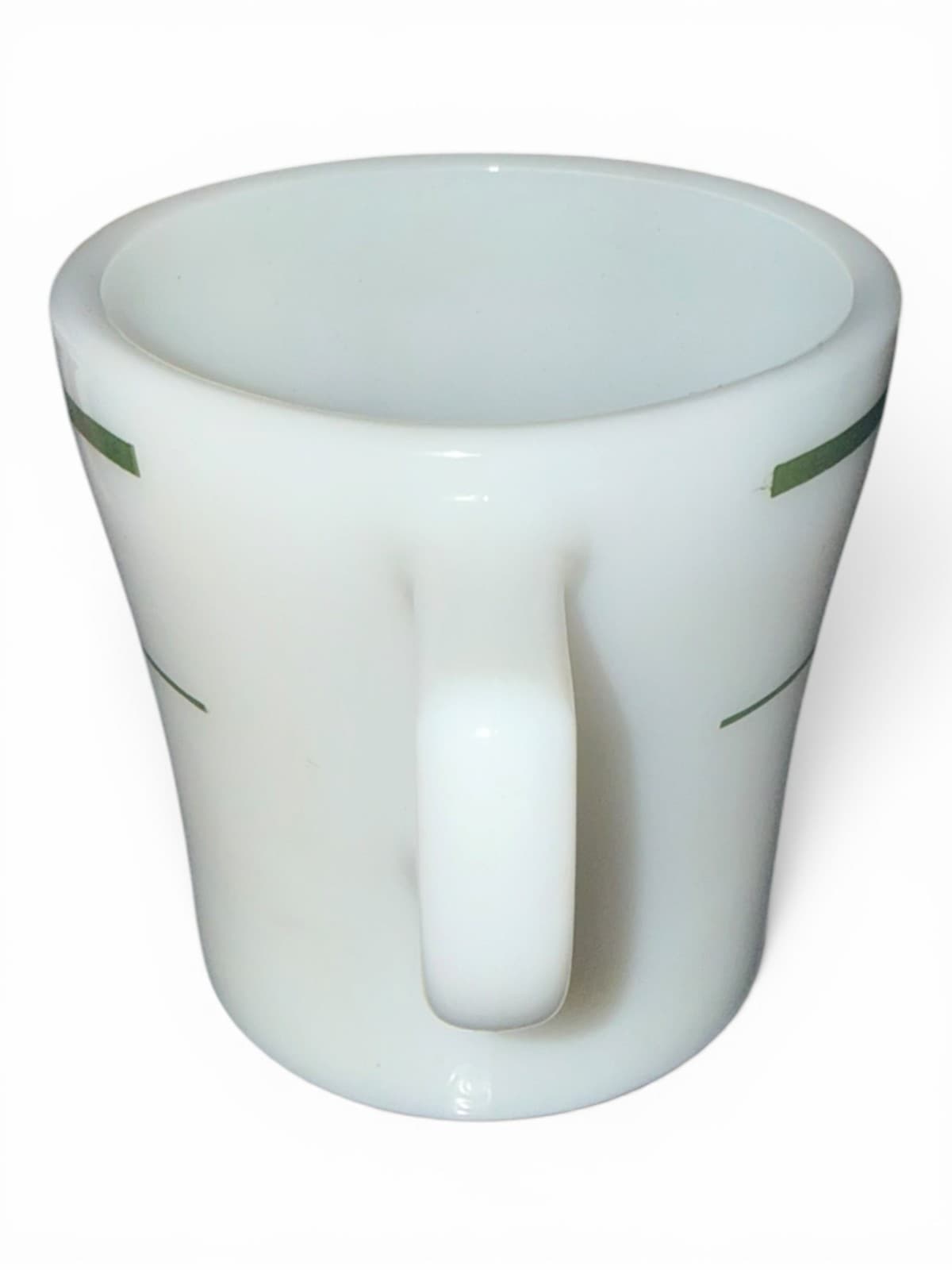 Vintage Fire-King Anchor Hocking White Milk Glass Coffee Mug Green Band - Thumbnail 4