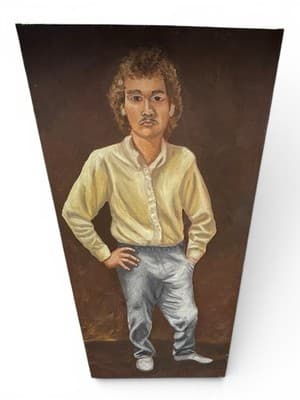Large Outsider Folk Art Portrait Painting 68” Vintage Man Canvas Decor - Thumbnail 2