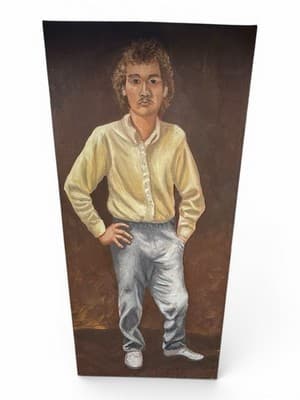Large Outsider Folk Art Portrait Painting 68” Vintage Man Canvas Decor