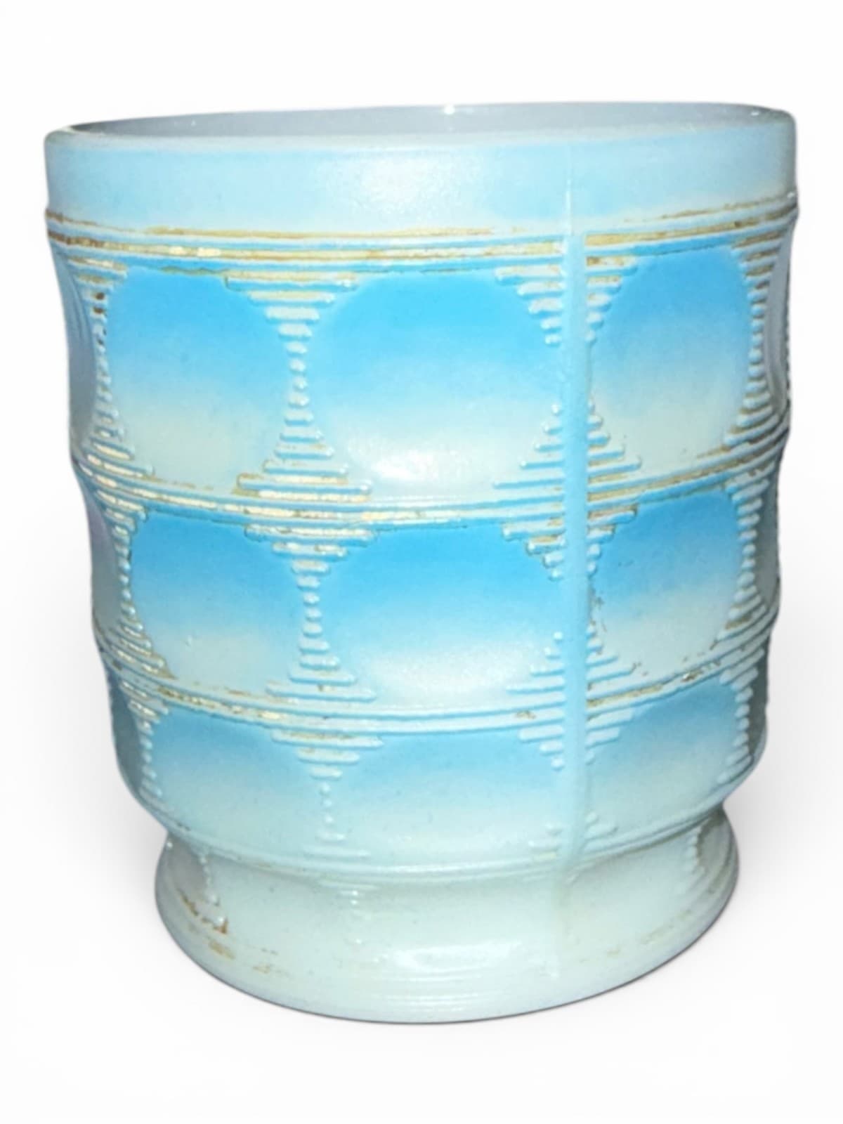 Vintage Fire-King Hocking Blue Camelot Thumbprint Coffee Mug Cup Tiered Pedestal - Thumbnail 3
