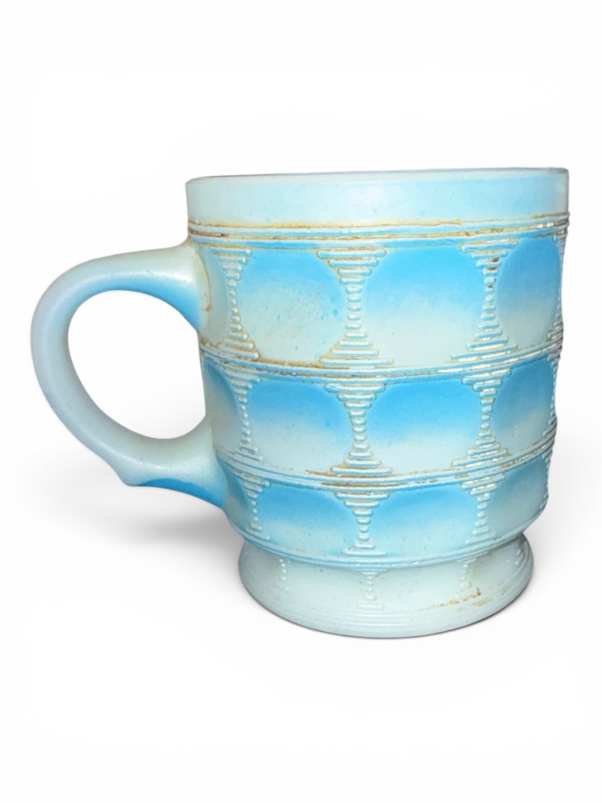 Vintage Fire-King Hocking Blue Camelot Thumbprint Coffee Mug Cup Tiered Pedestal - Thumbnail 2