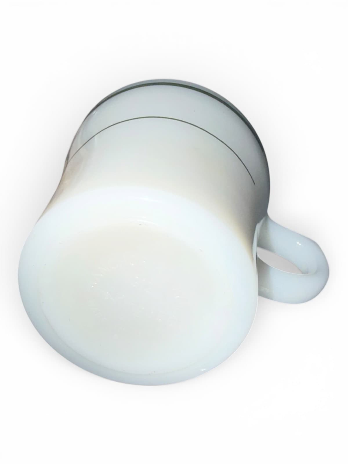 Vintage Fire-King Anchor Hocking White Milk Glass Coffee Mug Green Band - Thumbnail 5