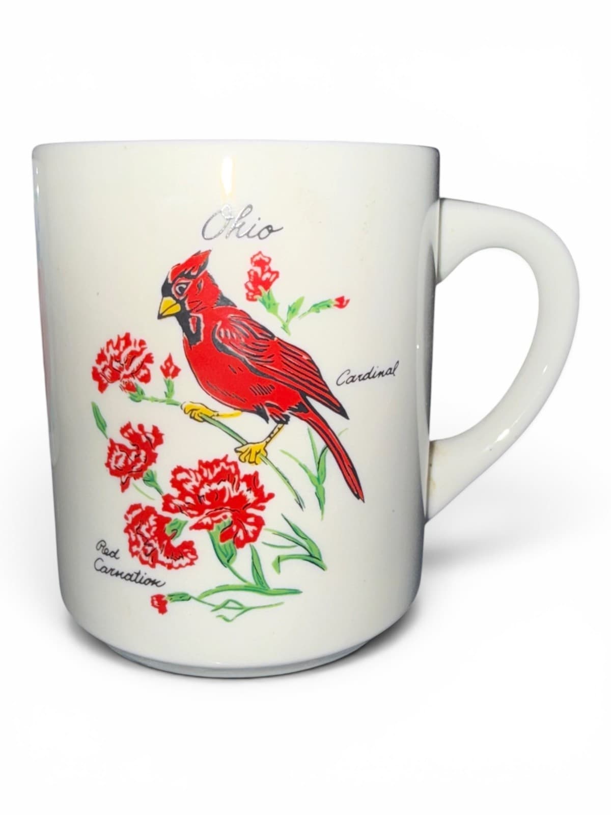 Vintage Ohio State Cardinal Red Carnation Floral Coffee Mug Cup Ceramic