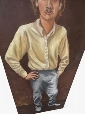 Large Outsider Folk Art Portrait Painting 68” Vintage Man Canvas Decor - Thumbnail 4