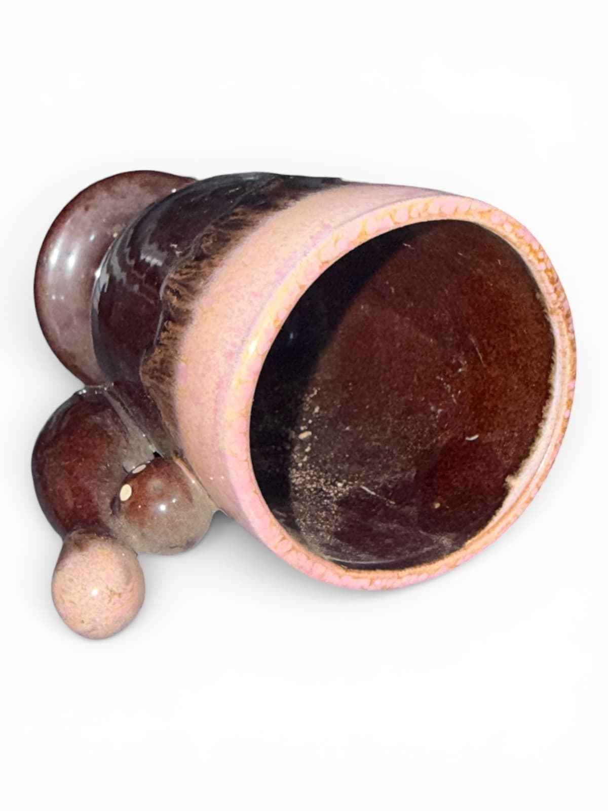 Vintage Mafco Bowling Pin Handle Coffee Mug Cup Brown Pink Ceramic - Thumbnail 5
