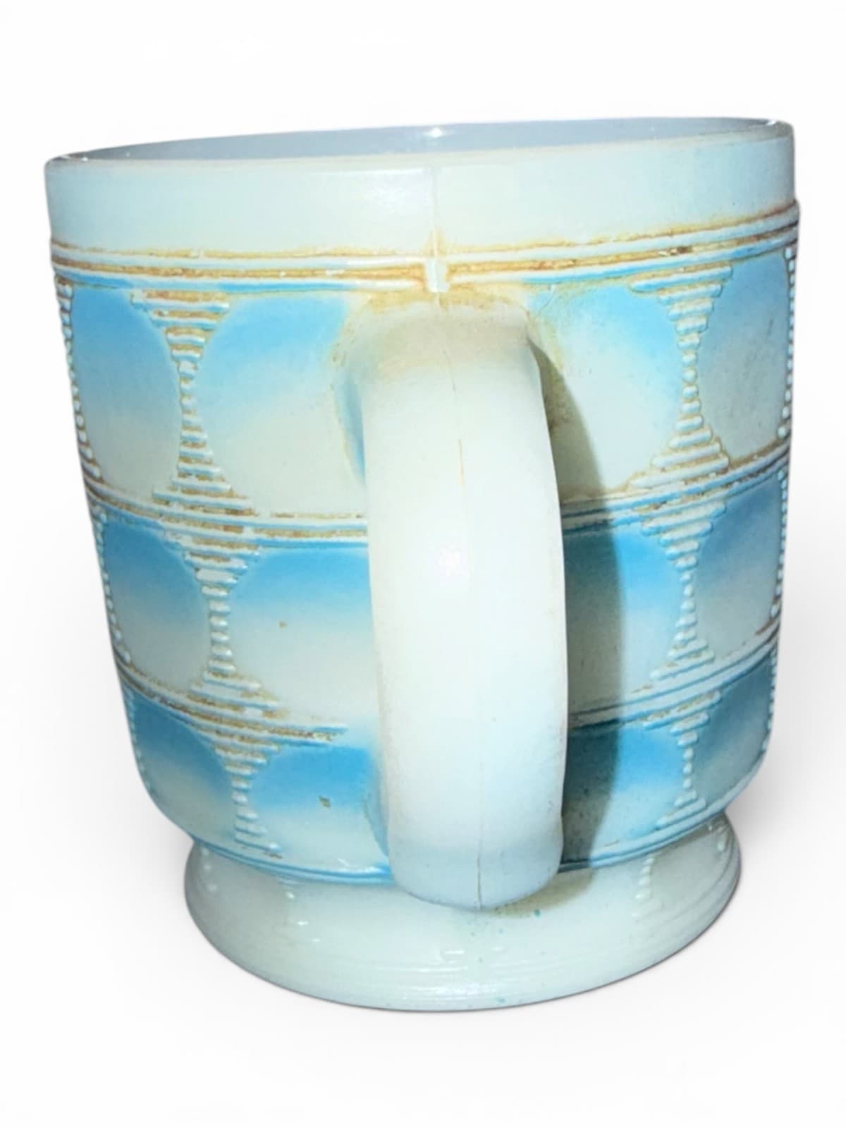 Vintage Fire-King Hocking Blue Camelot Thumbprint Coffee Mug Cup Tiered Pedestal - Thumbnail 4