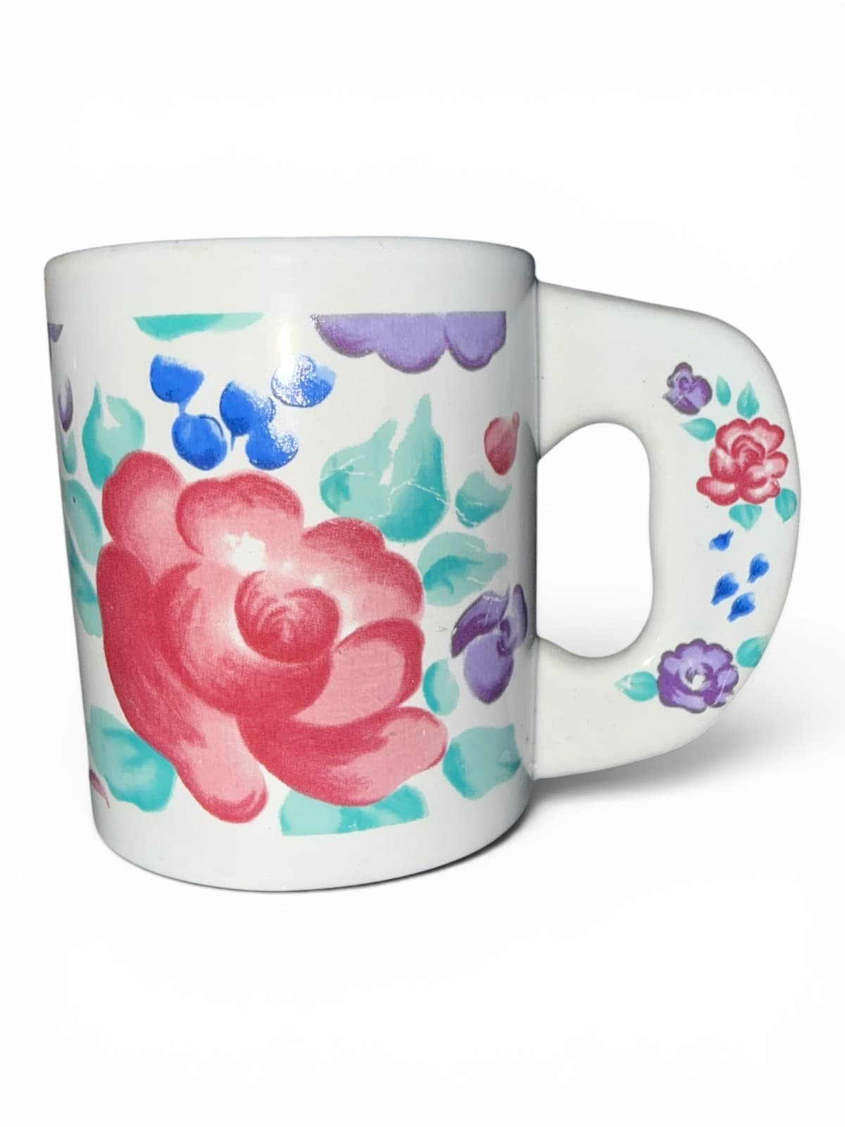 Vintage Pastel Rose Ceramic Coffee Mug Handpainted Flat Handle