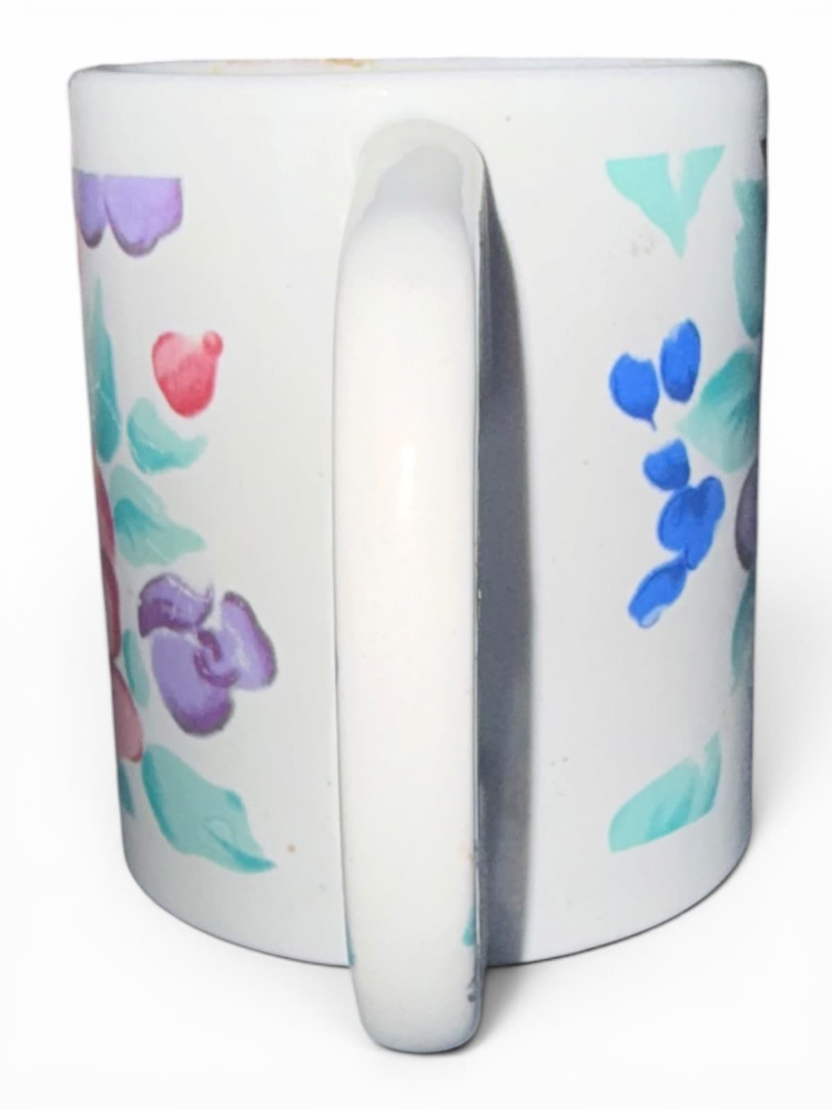 Vintage Pastel Rose Ceramic Coffee Mug Handpainted Flat Handle - Thumbnail 4